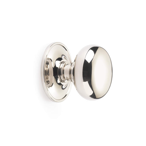 Polished nickel cottage centre door knob side view with round rose