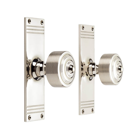 Polished Nickel Reeded Door Knobs On Backplate