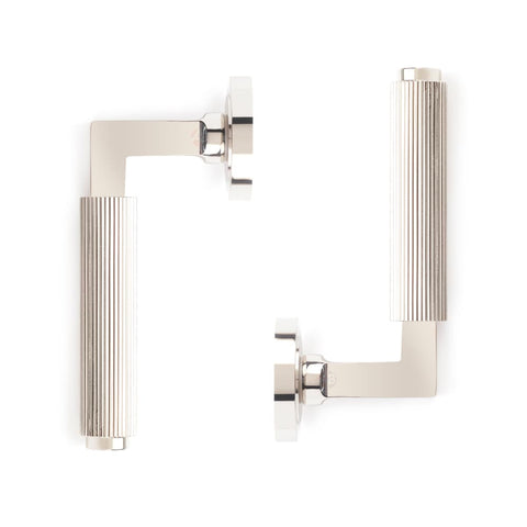 Polished Nickel Reeded Lever On Round Rose Pair