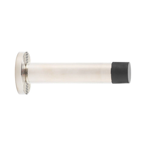 Polished Nickel Solid Brass Cylinder Projected Plain Door Stop Reeded Backplate