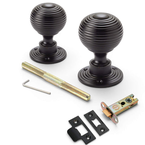 Powder Coated Black Hollow Beehive Door Knobs