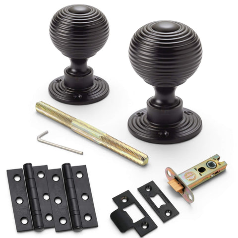 Powder Coated Black Hollow Beehive Door Knobs