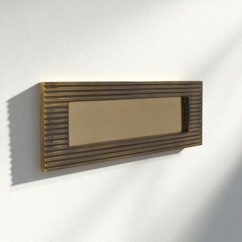 Reeded Aged Solid Brass Letter Box Plate 10" x 3"