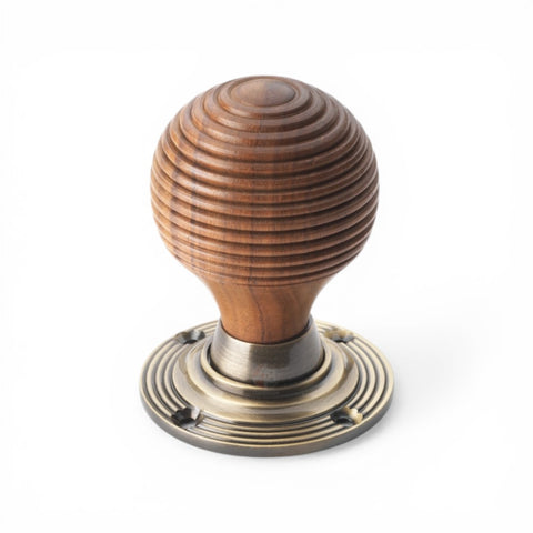 Rosewood Beehive Door Knobs with Antique Brass Backplates – Latch & Lock Options