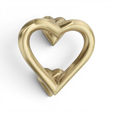 Solid Brass Heart Door Knocker in Satin Brass Finish – Front Angled View