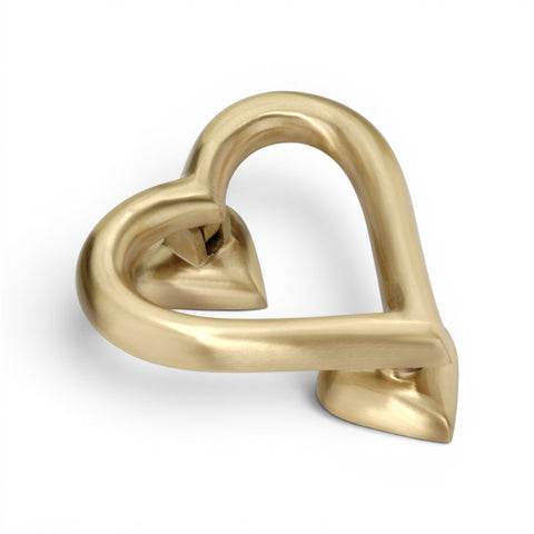 Satin Brass Heart Door Knocker Showing Rear Mounting Points and Matching Striker