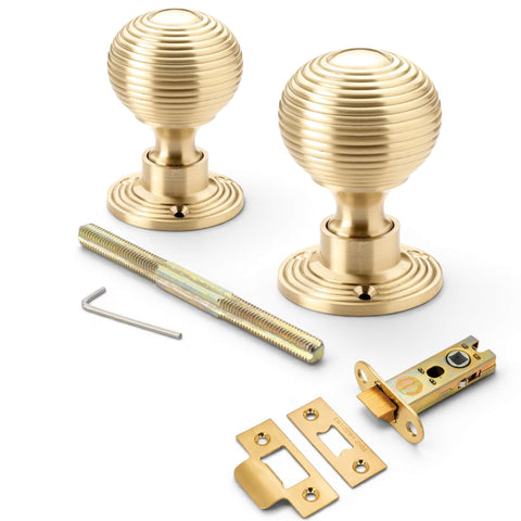 Satin Brass Hollow Beehive Door Knobs