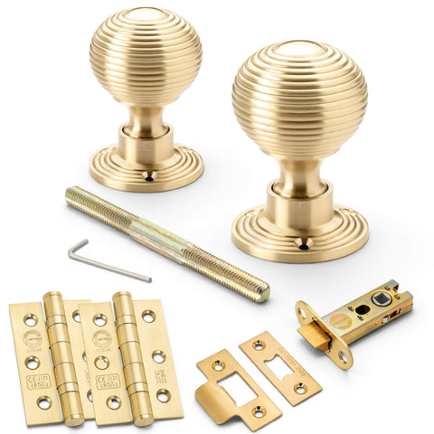 Satin Brass Hollow Beehive Door Knobs