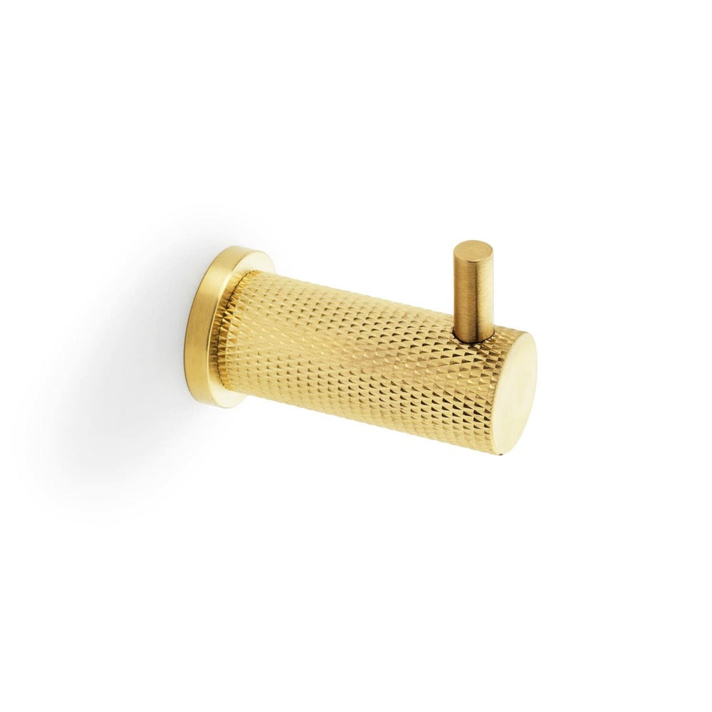 Satin Brass Knurled Coat Hook Made From Solid Brass