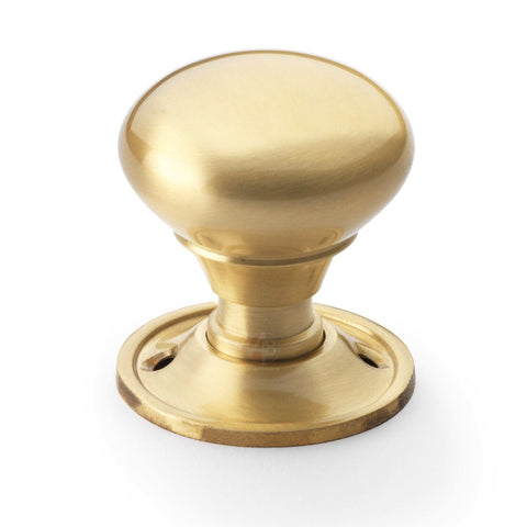 Satin Brass Rim Mortice Mushroom Cottage Door Knobs Knob Pair Discount Solid