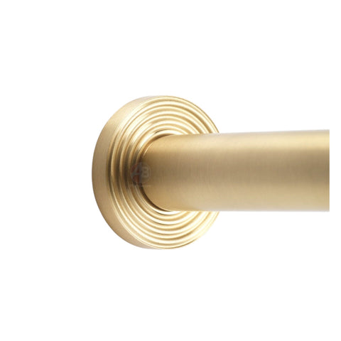 Satin Brass Solid Brass Cylinder Projected Plain Door Stop on Reeded Backplate