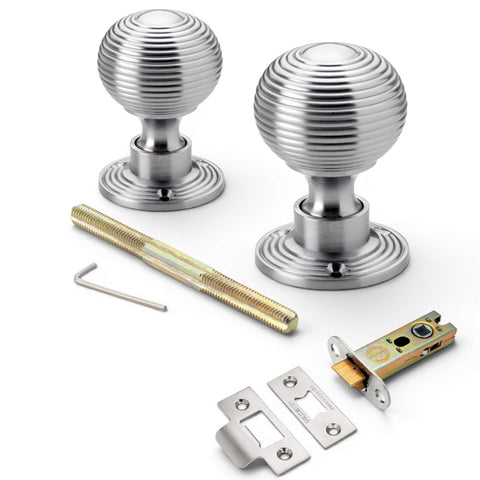 Satin Chrome Hollow Beehive Door Knobs