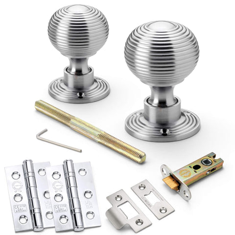 Satin Chrome Hollow Beehive Door Knobs