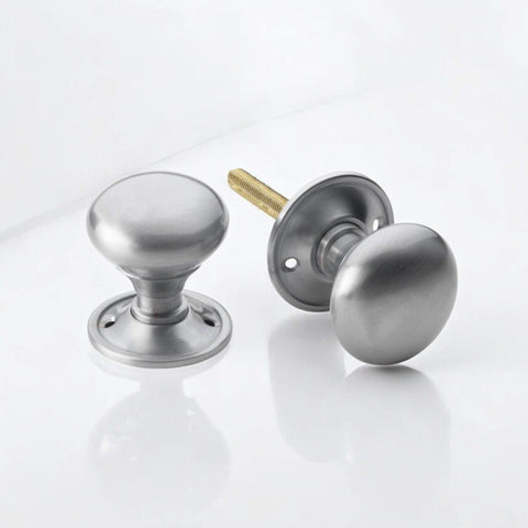 Satin Chrome Rim Mortice Mushroom Cottage Door Knobs Knob Pair Discount Solid
