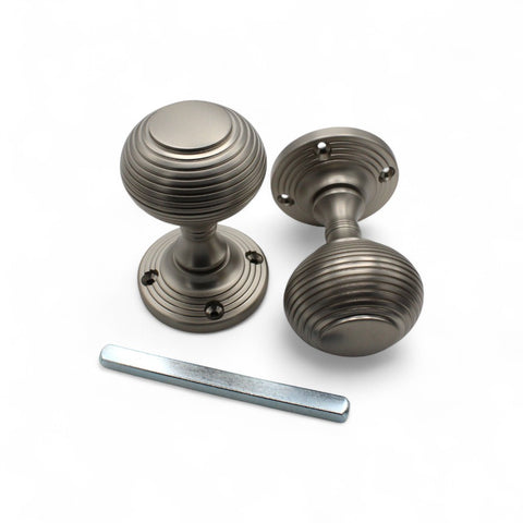 Satin Nickel Beehive Door Knobs Knob Pair Set Quality Sprung Mortice Solid