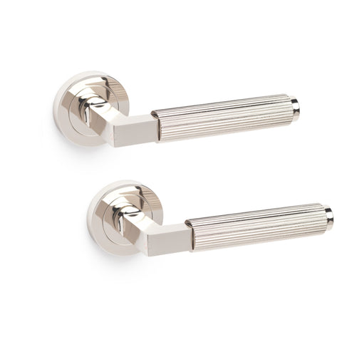 8 Pairs Polished Nickel Linear Reeded Internal Door Handles Set