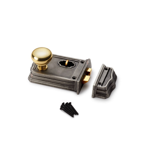 Small Victorian Gothic Rim Lock 40mm Polished Brass Cottage Door Knobs