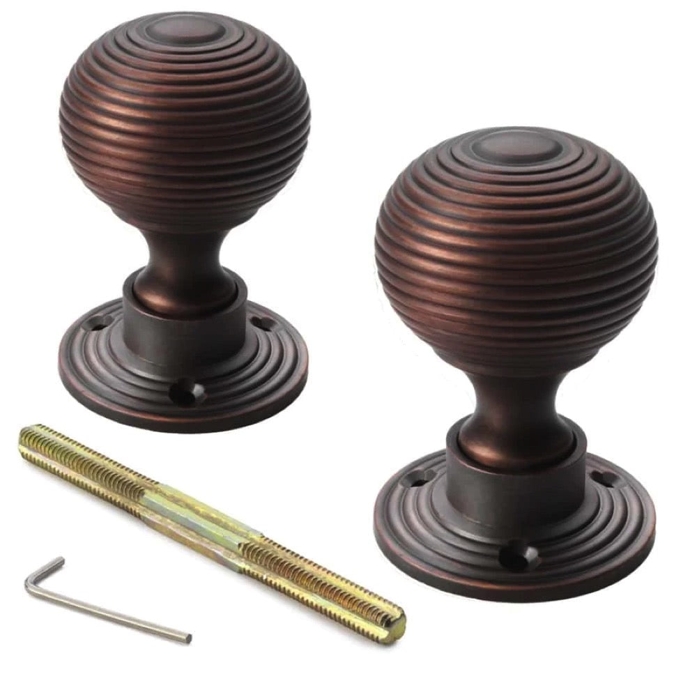 Small Victorian Gothic Rim Lock Hollow Aged Bronze Beehive Door Knobs ...