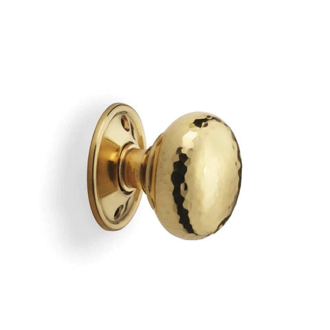 Small Victorian Gothic Rim Lock Polished Brass Hammered Cottage Door Knobs