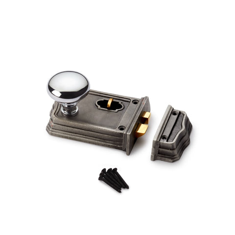 Small Victorian Gothic Rim Lock Polished Chrome Cottage Door Knobs