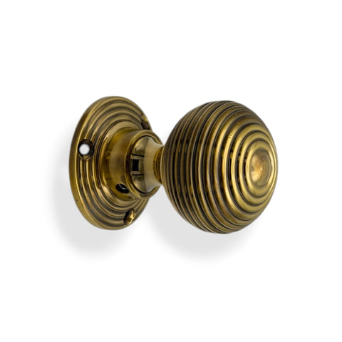 Aged Brass Beehive Rim Mortice Door Knob Pair