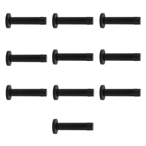 Solid Brass Cylinder Door Stop On Reeded Backplate - Powder Coated Black - 10 Pack