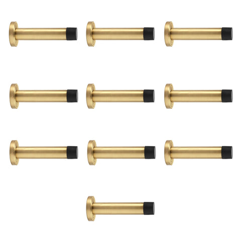 Solid Brass Cylinder Door Stop On Reeded Backplate - Satin Brass - 10 Pack