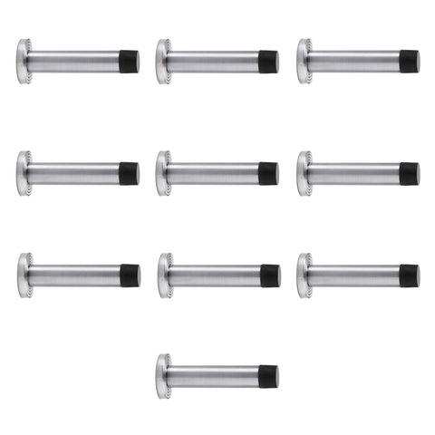 Solid Brass Cylinder Door Stop On Reeded Backplate - Satin Chrome - 10 Pack