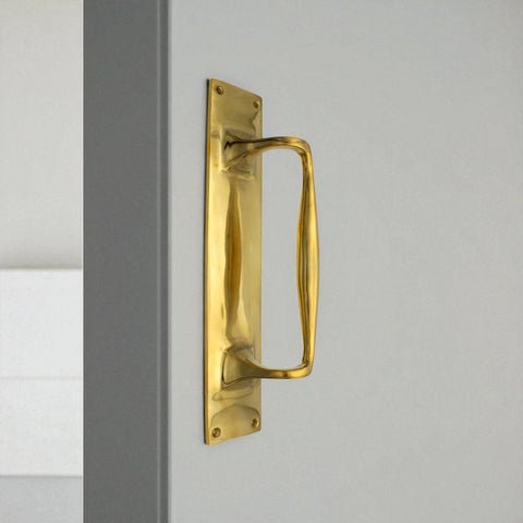 Solid Brass Door Pull Handle On Backplate 300mm x 60mm