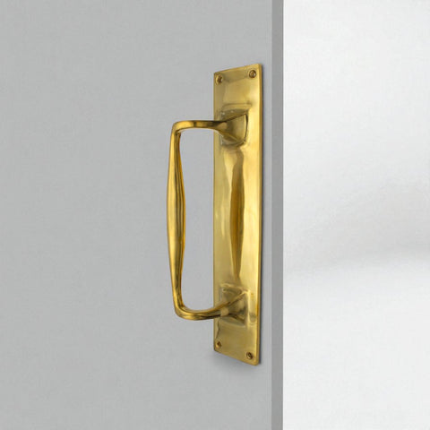 Solid Brass Door Pull Handle On Backplate 300mm x 60mm