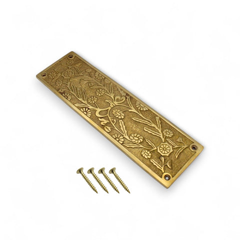 Solid Brass Flowers Arts & Crafts Finger Plate