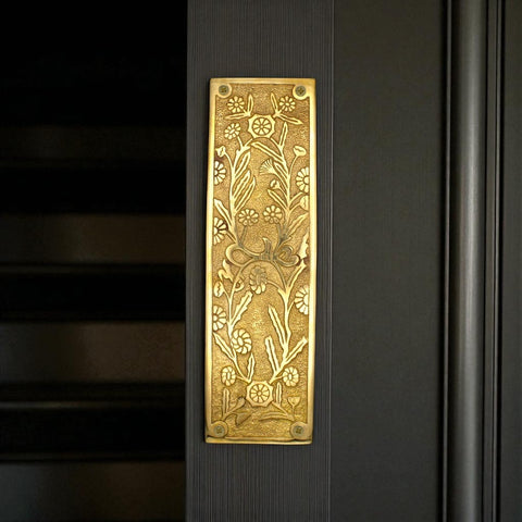 Solid Brass Flowers Arts & Crafts Finger Plate