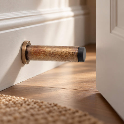 Solid Brass Hammered Cylinder Door Stop - Antique