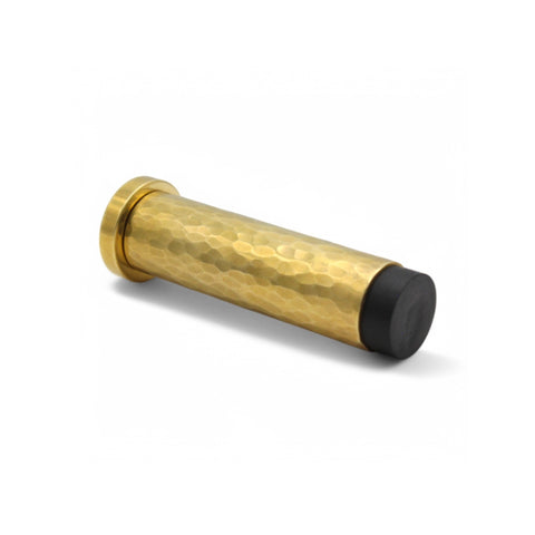 Solid Brass Hammered Cylinder Door Stop - Polished Brass