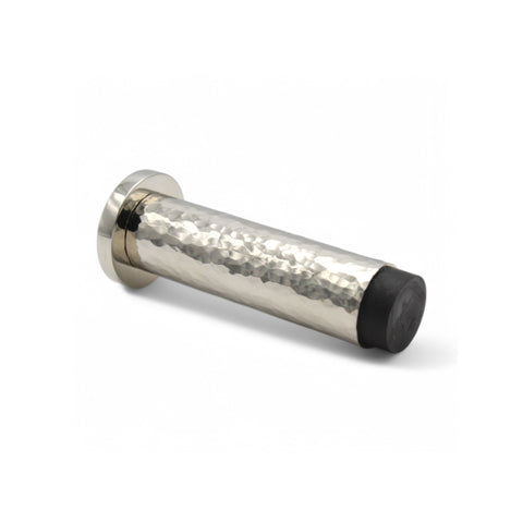 Solid Brass Hammered Cylinder Door Stop - Polished Nickel