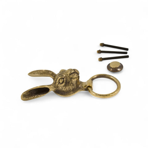 Solid Brass Hare Door Knocker – Aged Brass with Hammered Ring
