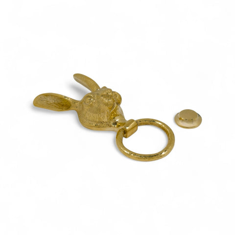 Solid Brass Hare Door Knocker – Polished Brass with Hammered Ring