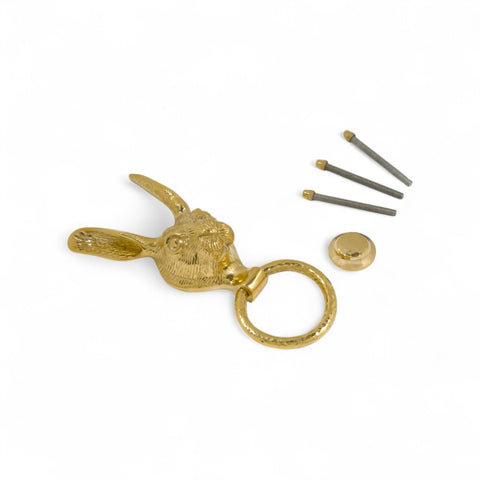 Solid Brass Hare Door Knocker – Polished Brass with Hammered Ring