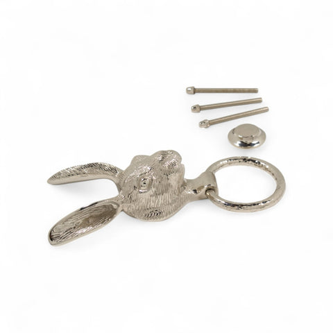 Solid Brass Hare Door Knocker – Polished Nickel with Hammered Ring