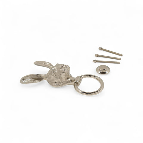 Solid Brass Hare Door Knocker – Polished Nickel with Hammered Ring