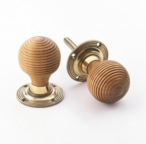 Teak & Aged Brass Beehive Door Knobs