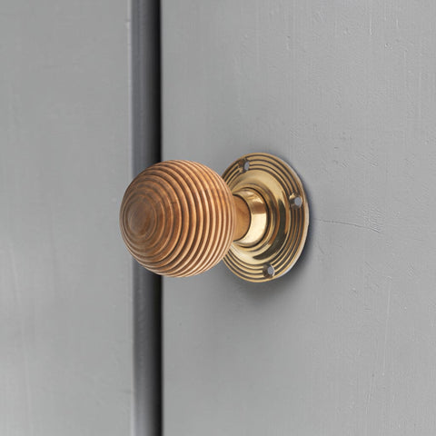Teak & Aged Brass Beehive Door Knobs