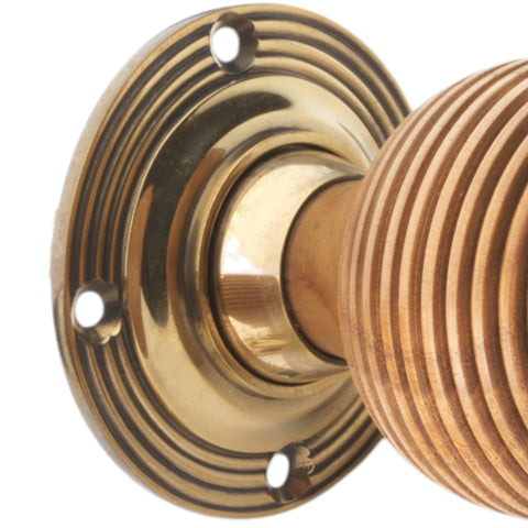 Teak & Aged Brass Beehive Door Knobs