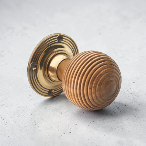 Teak & Aged Brass Beehive Door Knobs