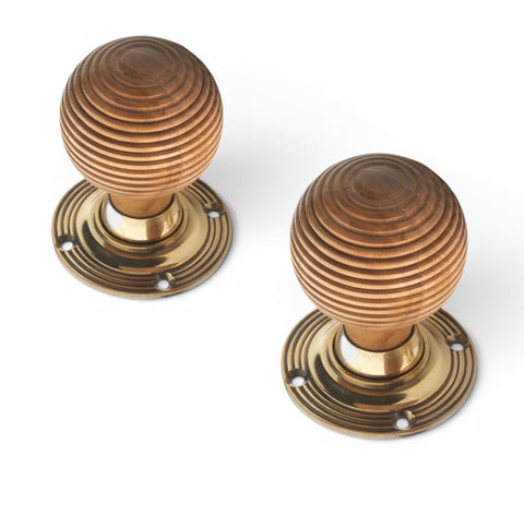 Teak & Aged Brass Beehive Door Knobs