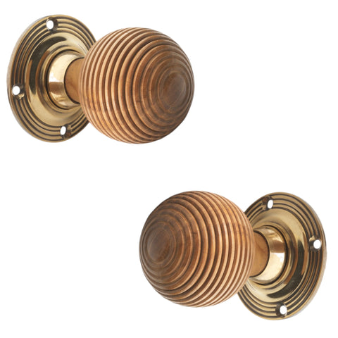 Teak & Aged Brass Beehive Door Knobs