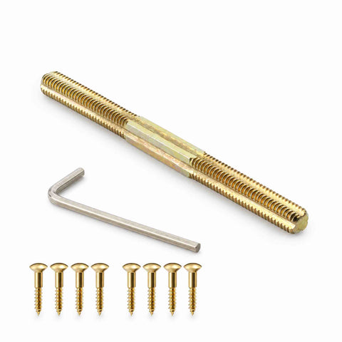 Door knob fitting kit with 110mm threaded spindle, Allen key and matching polished brass fixing screws