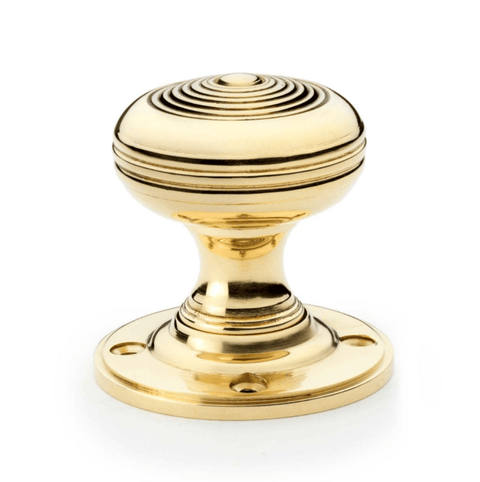 Unlaquered Polished Brass Ringed Christoph Mortice Door Knob Pair AW303-50-UB