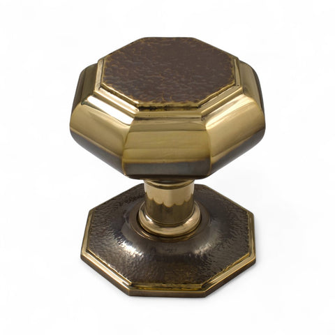 Very Large Aged Brass Hammered Octagonal Centre Door Knob