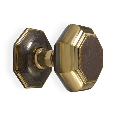 Very Large Aged Brass Hammered Octagonal Centre Door Knob